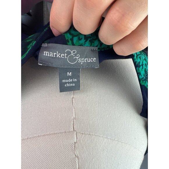 Market & Spruce Pineapple Print Keyhole Tank Top Medium Blue & Green - Picture 5 of 6